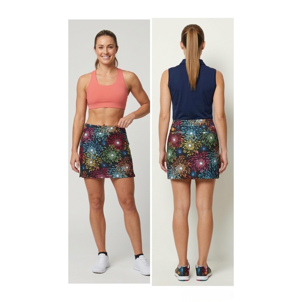 Loudmouth Black Multi Color Athletic Tennis Golf Fireworks Skort size 2